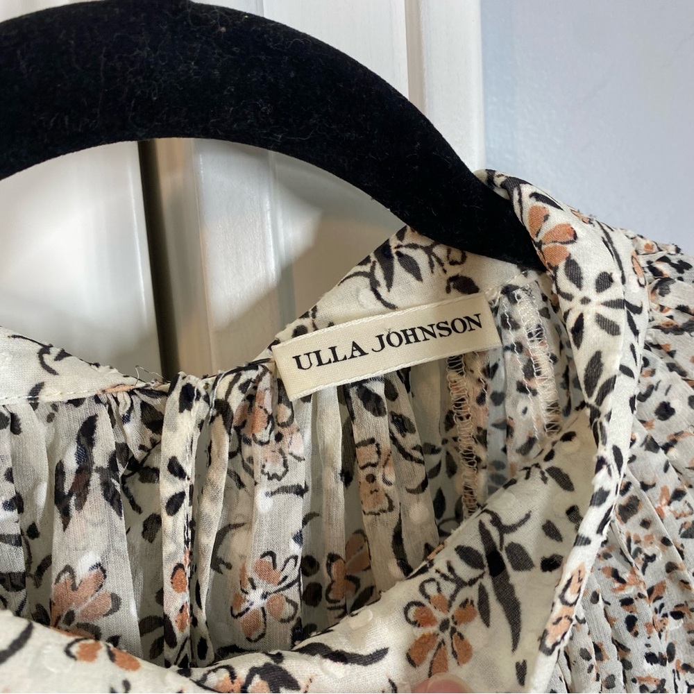 Ulla Johnson Cream Floral Smocked High-Neck Blouse - Picture 7 of 10